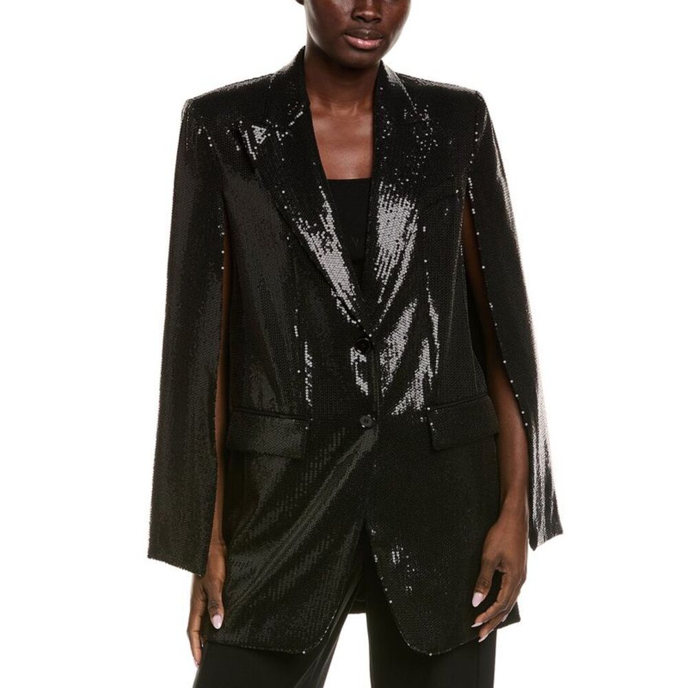 Michael Kors Collection Womens Sequin Silk-Blend Cape Jacket, Black